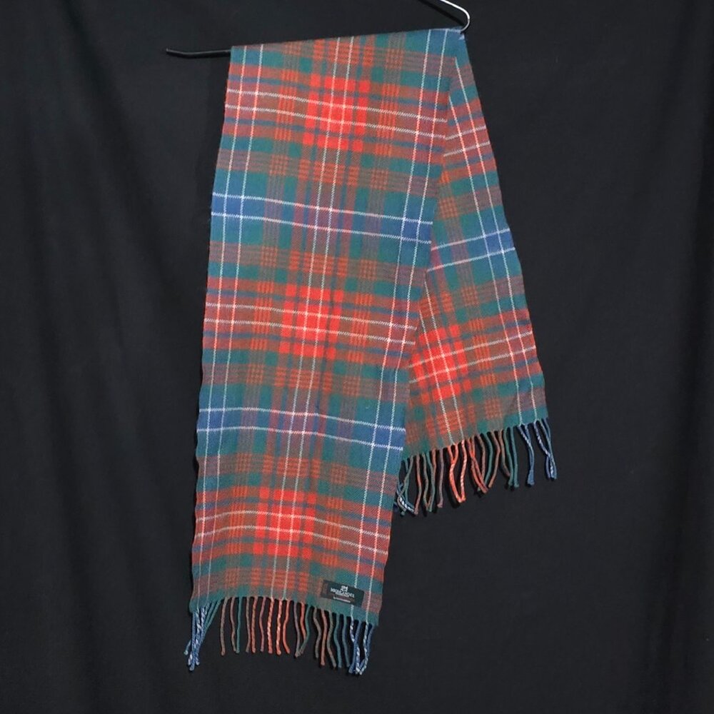 Lochcarron Highlander Collection Scotland Lambswool Scarf Orange Turquoise